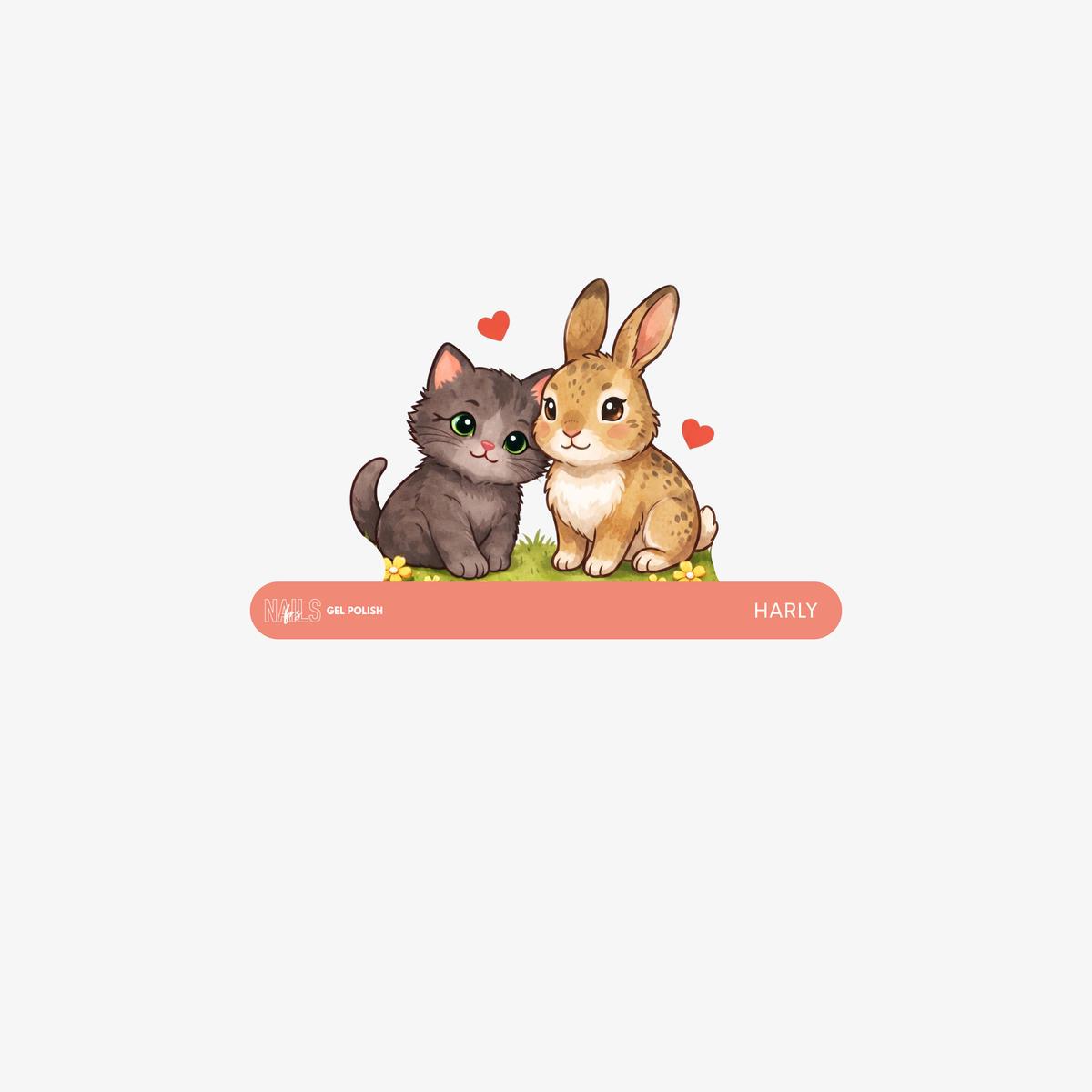 Sticker nuancier NAILS FRS illustré chat et lapin pour la teinte Harly
