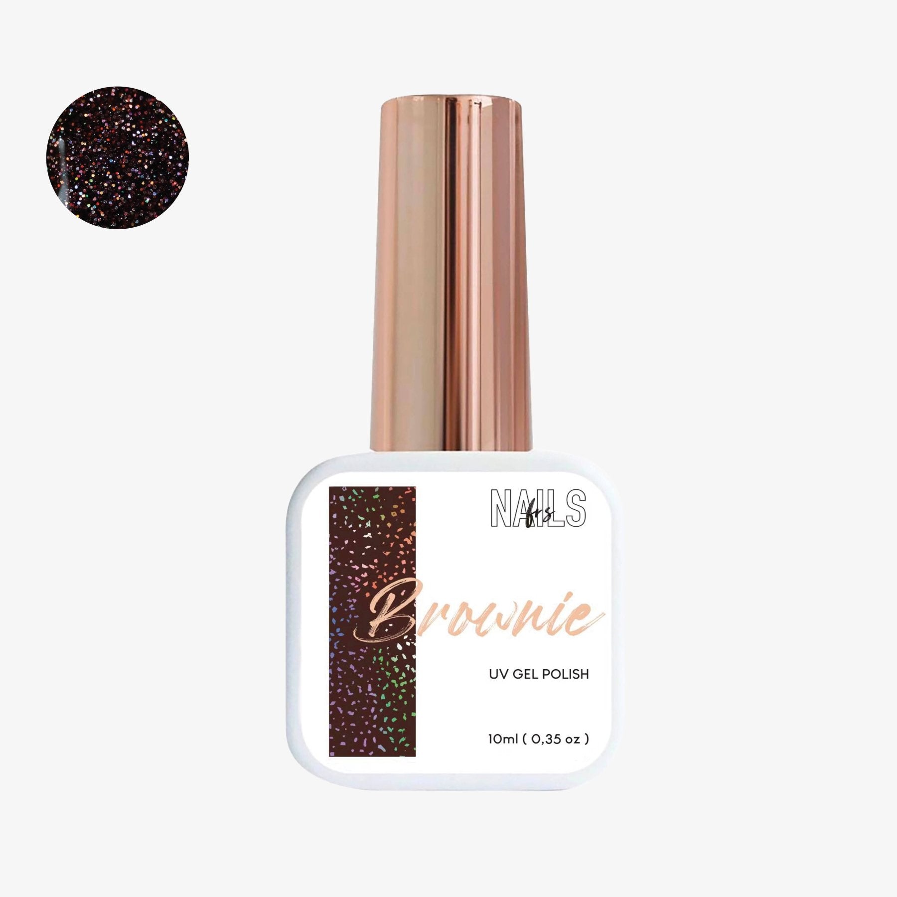 Flacon 10 ml du vernis semi-permanent chocolat pailleté Gel Polish Brownie NAILS FRS