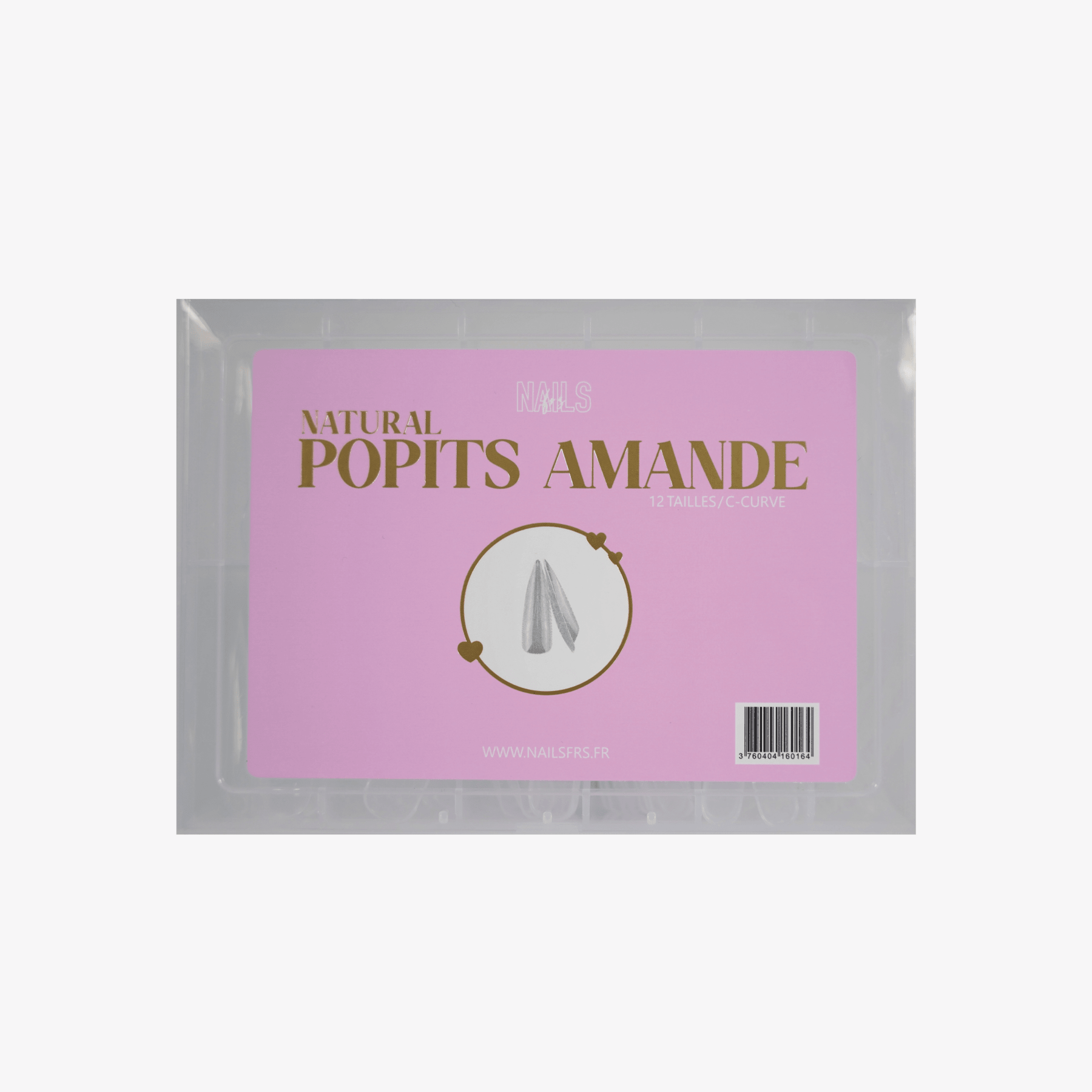 Coffret Natural Popits amande NAILS FRS, 12 tailles et C-curve pour extensions d'ongles