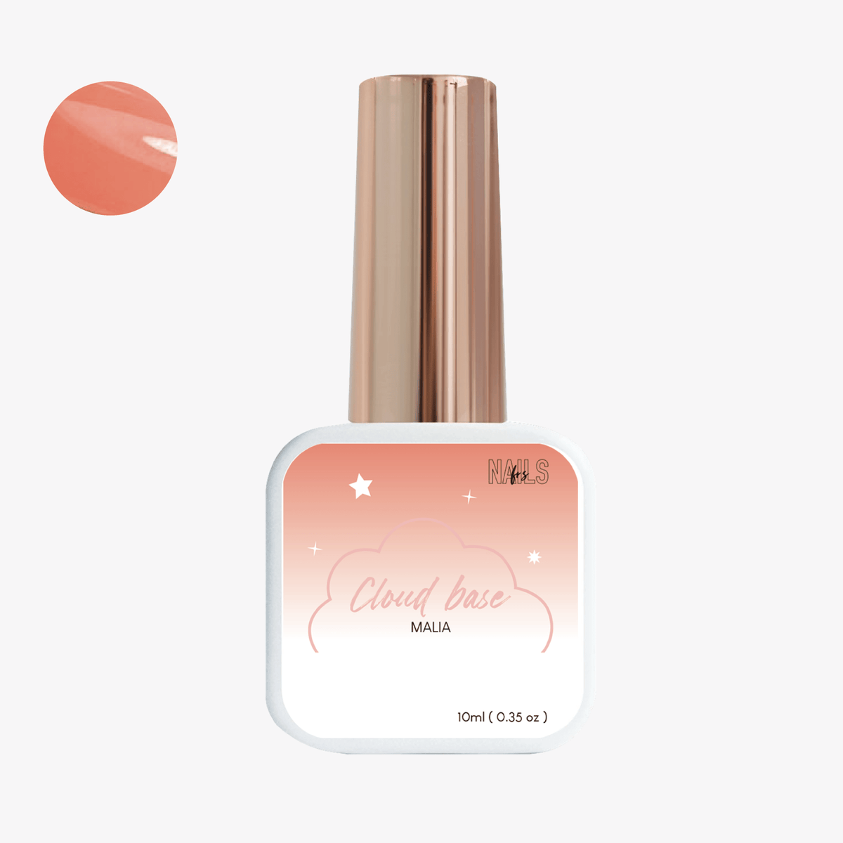 Flacon 10 ml de la Cloud base Malia NAILS FRS, teinte pêche corail