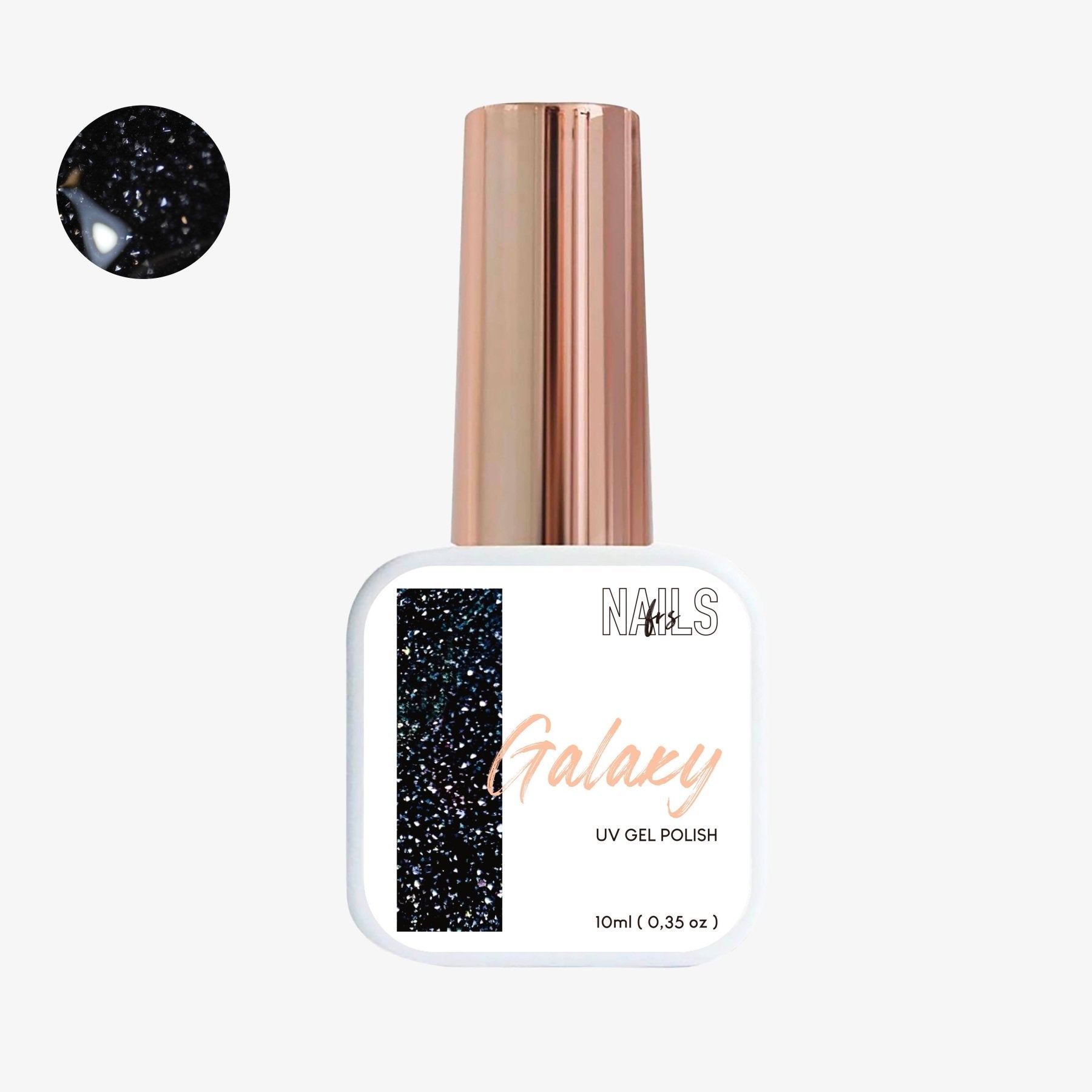 Flacon 10 ml du vernis semi-permanent noir pailleté Gel Polish Galaxy NAILS FRS