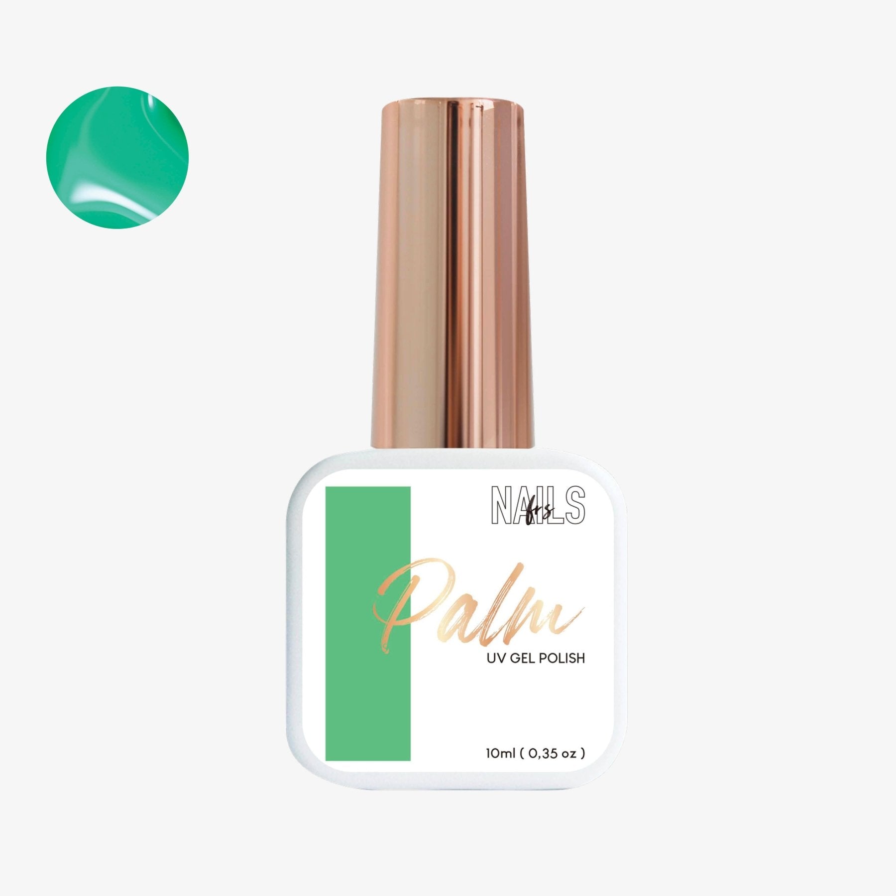 Flacon 10 ml du vernis semi-permanent vert jade Gel Polish Palm NAILS FRS