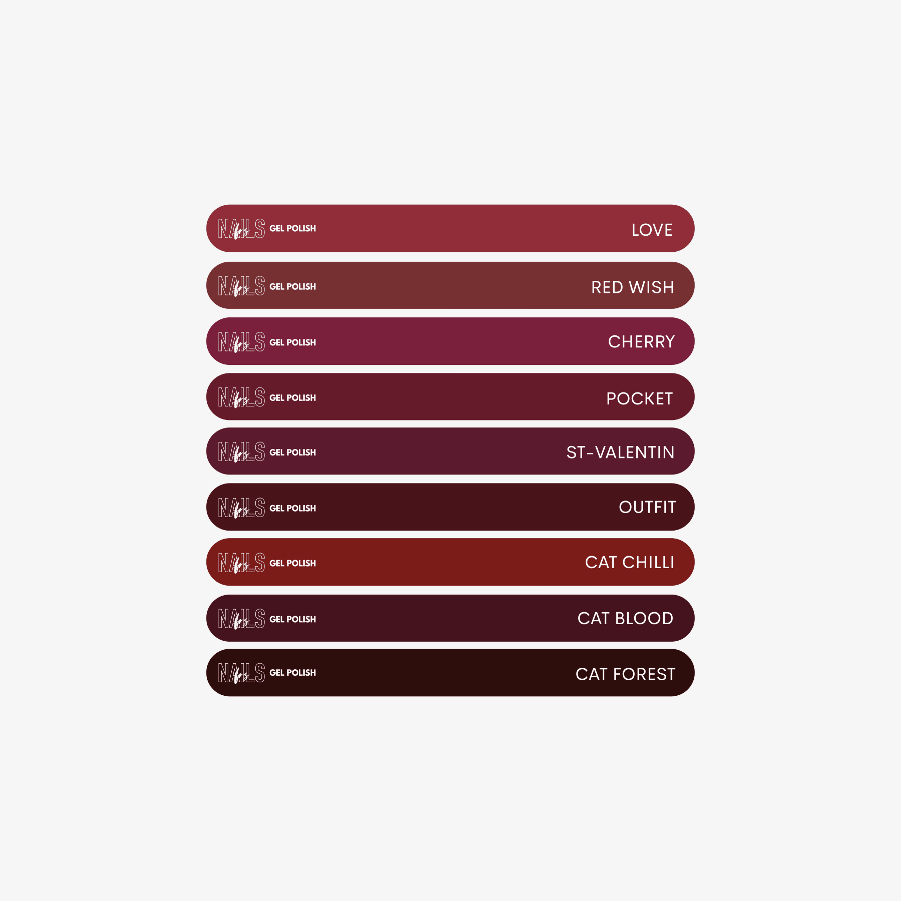 Stickers Nuancier Vernis Semi - Permanent - Présentoir Gel Polish NAILS FRS (2026) Rouges foncés - NAILS FRS