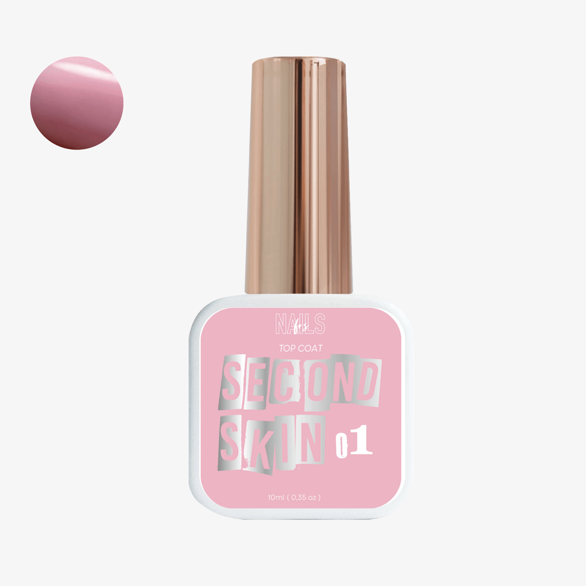 Flacon 10 ml du Top coat Second Skin 01 NAILS FRS et pastille rose vif brillante