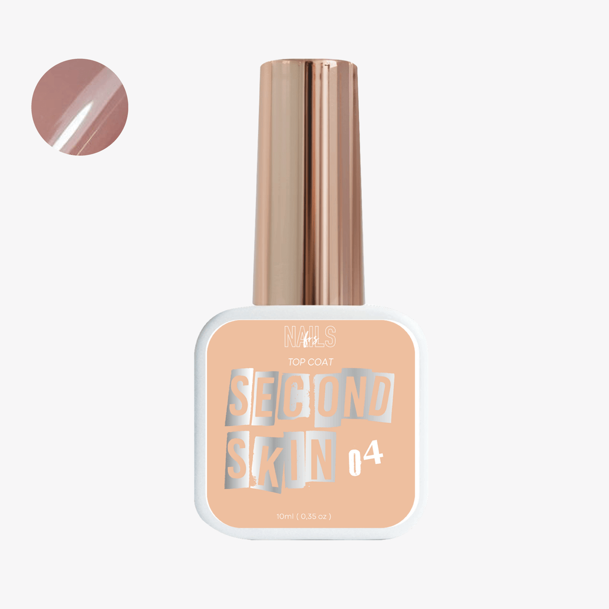 Flacon 10 ml du Top coat Second Skin 04 NAILS FRS et pastille beige rosé