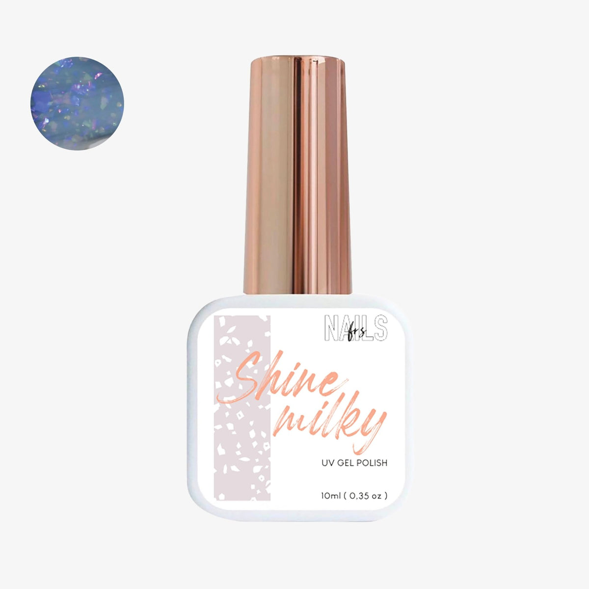 Flacon 10 ml du vernis semi-permanent laiteux à flocons holographiques Gel Polish Shine Milky NAILS FRS