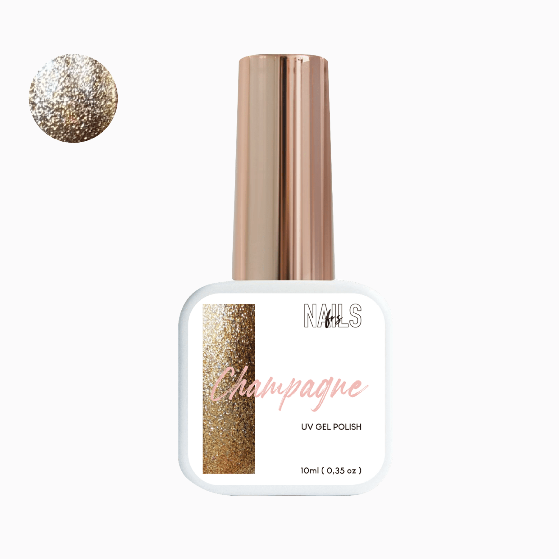Flacon 10 ml du vernis semi-permanent doré pailleté Gel Polish Champagne NAILS FRS