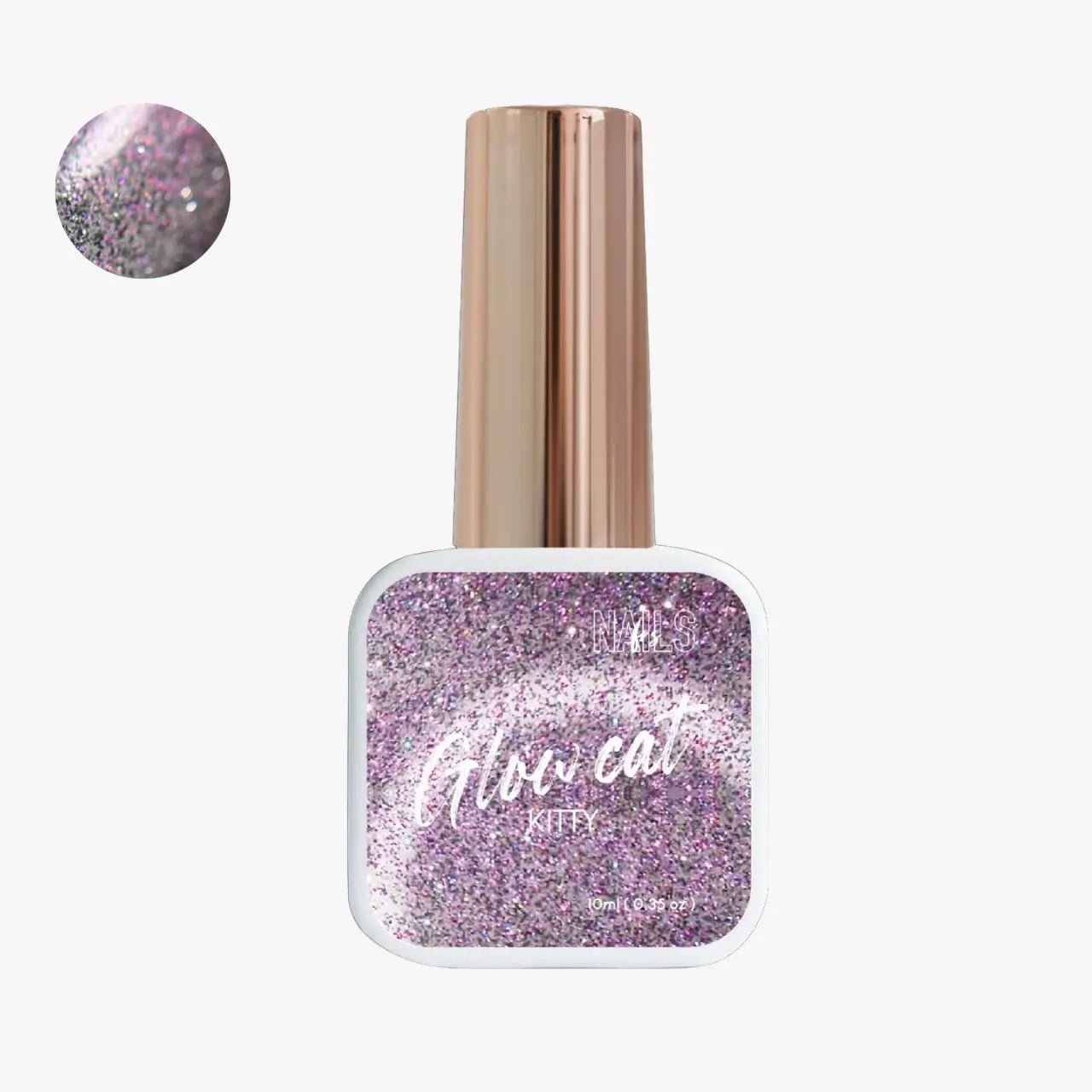 Flacon 10 ml du Top coat Glow Cat Kitty NAILS FRS, paillettes rose lilas irisées