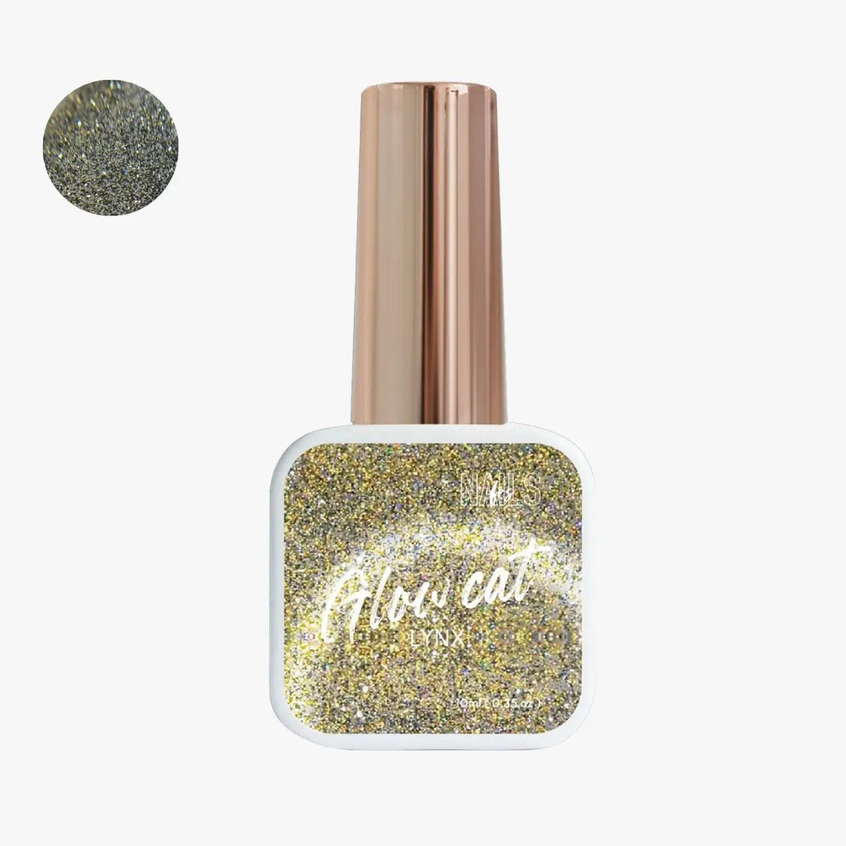 Flacon 10 ml du Top coat Glow Cat Lynx NAILS FRS, paillettes dorées effet chat