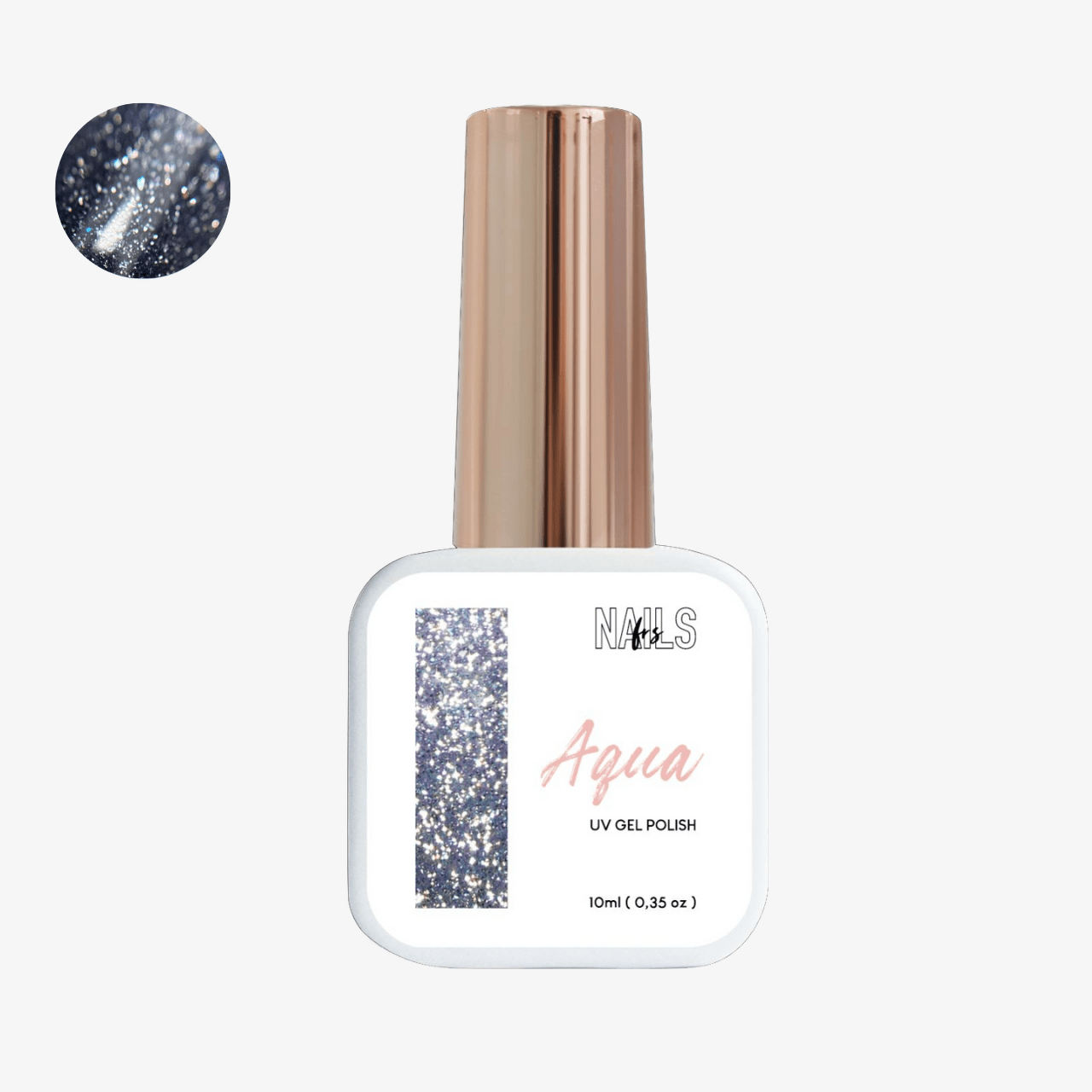 Flacon 10 ml du vernis semi-permanent bleu-gris pailleté argent Gel Polish Aqua NAILS FRS