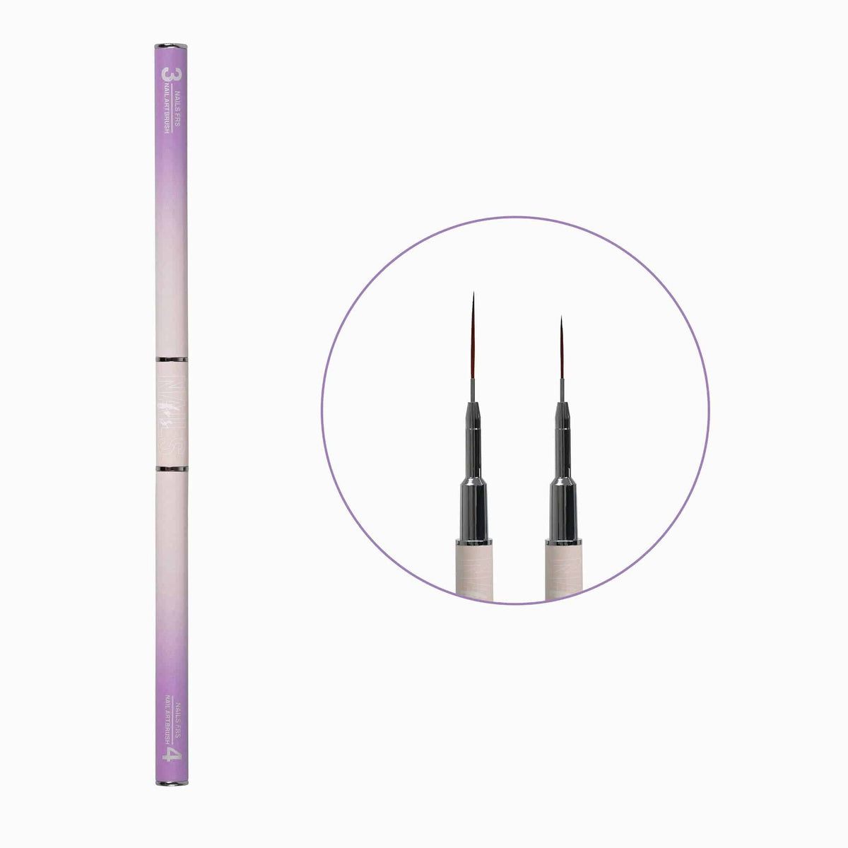 Étui violet numéroté 3 et 4 du Nail art brush 3/4 avec zoom sur ses liners extra-fins