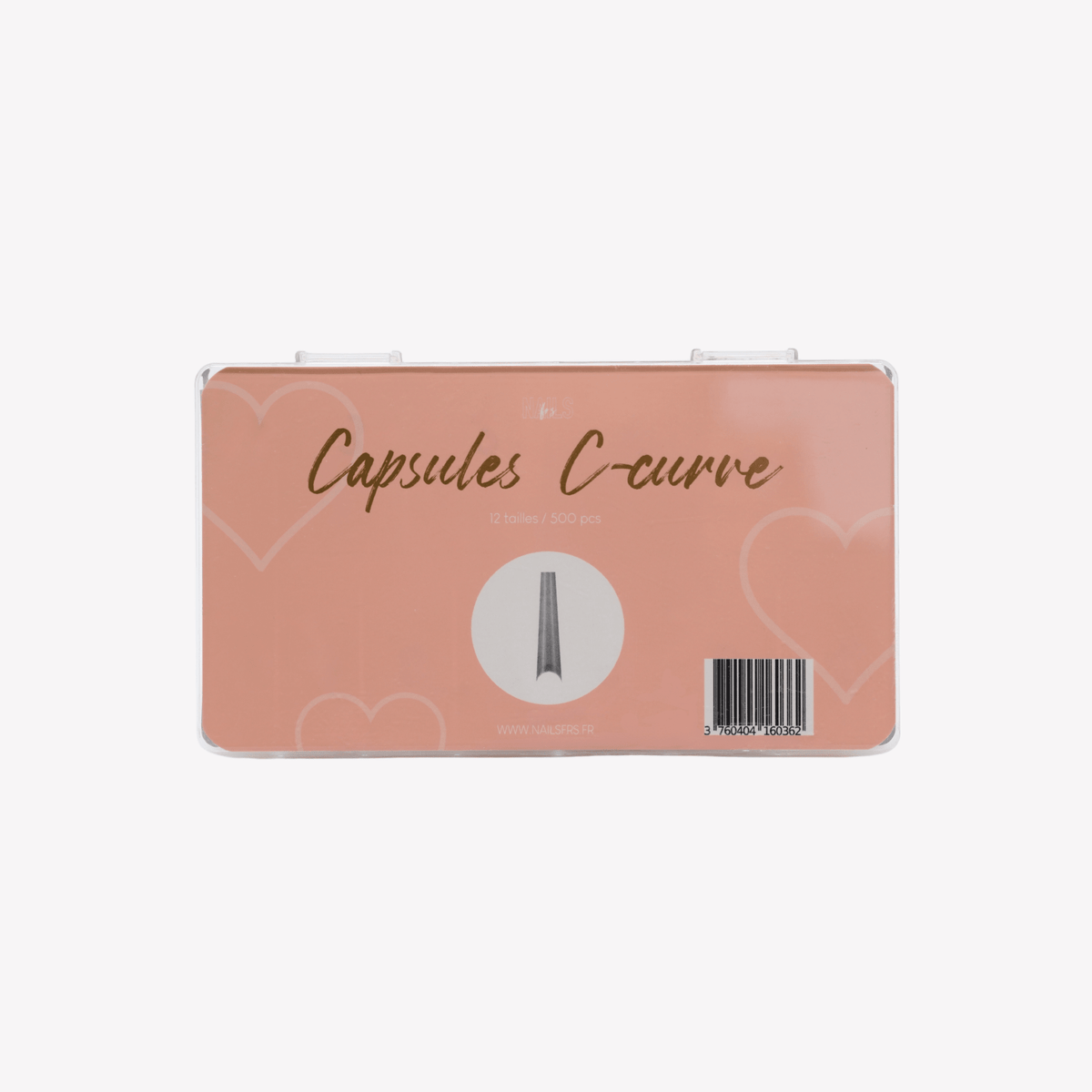 Coffret Capsules C-curve NAILS FRS, 12 tailles et 500 pièces, étiquette corail