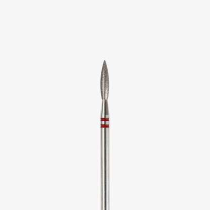 Embout Long Flamme grain rouge : tête diamantée en flamme allongée et double anneau rouge