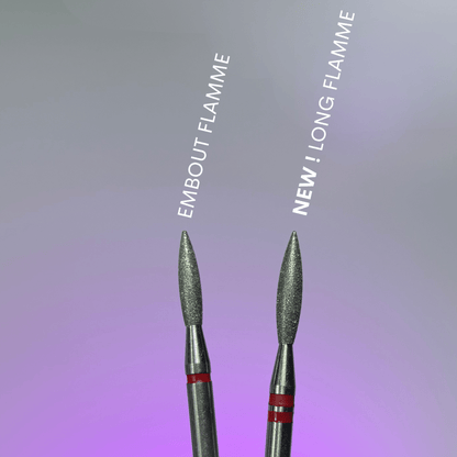 Comparatif de l'embout flamme classique et de l'Embout Long Flamme grain rouge, plus effilé