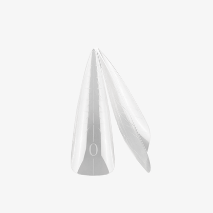 Popits 15 tailles natural amande NAILS FRS, moule transparent amande longue vu de face et de profil