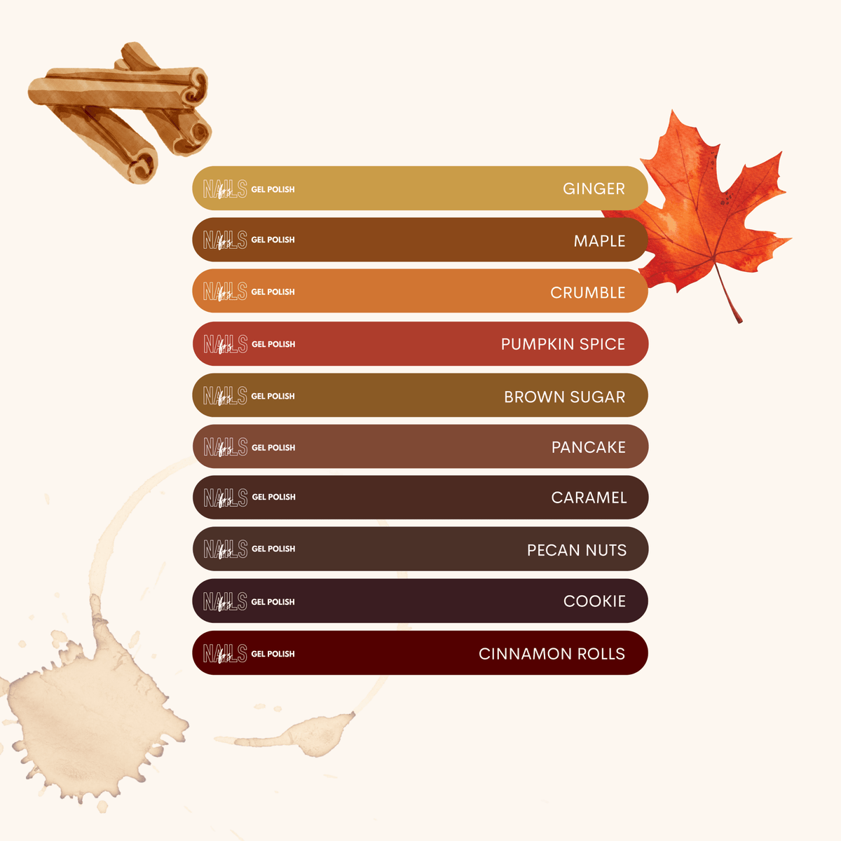Stickers Nuancier Vernis Semi-Permanent - Présentoir Gel Polish NAILS FRS (2026) The Maple Bakery - NAILS FRS
