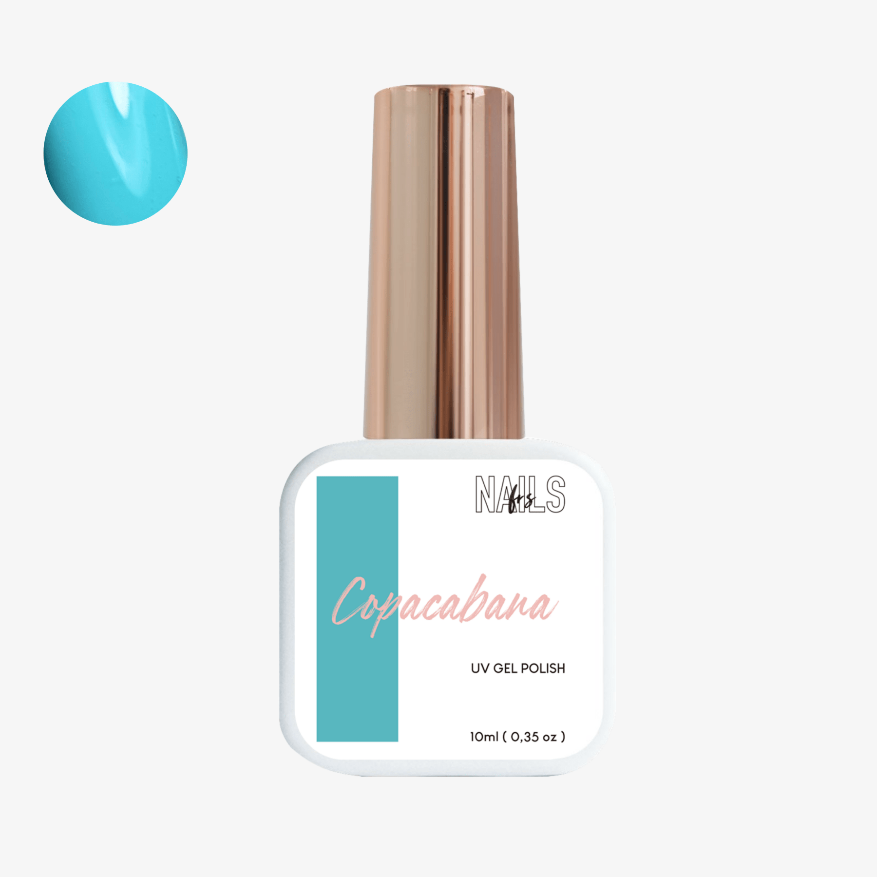 Flacon 10 ml du vernis semi-permanent turquoise clair Gel Polish Copacabana NAILS FRS