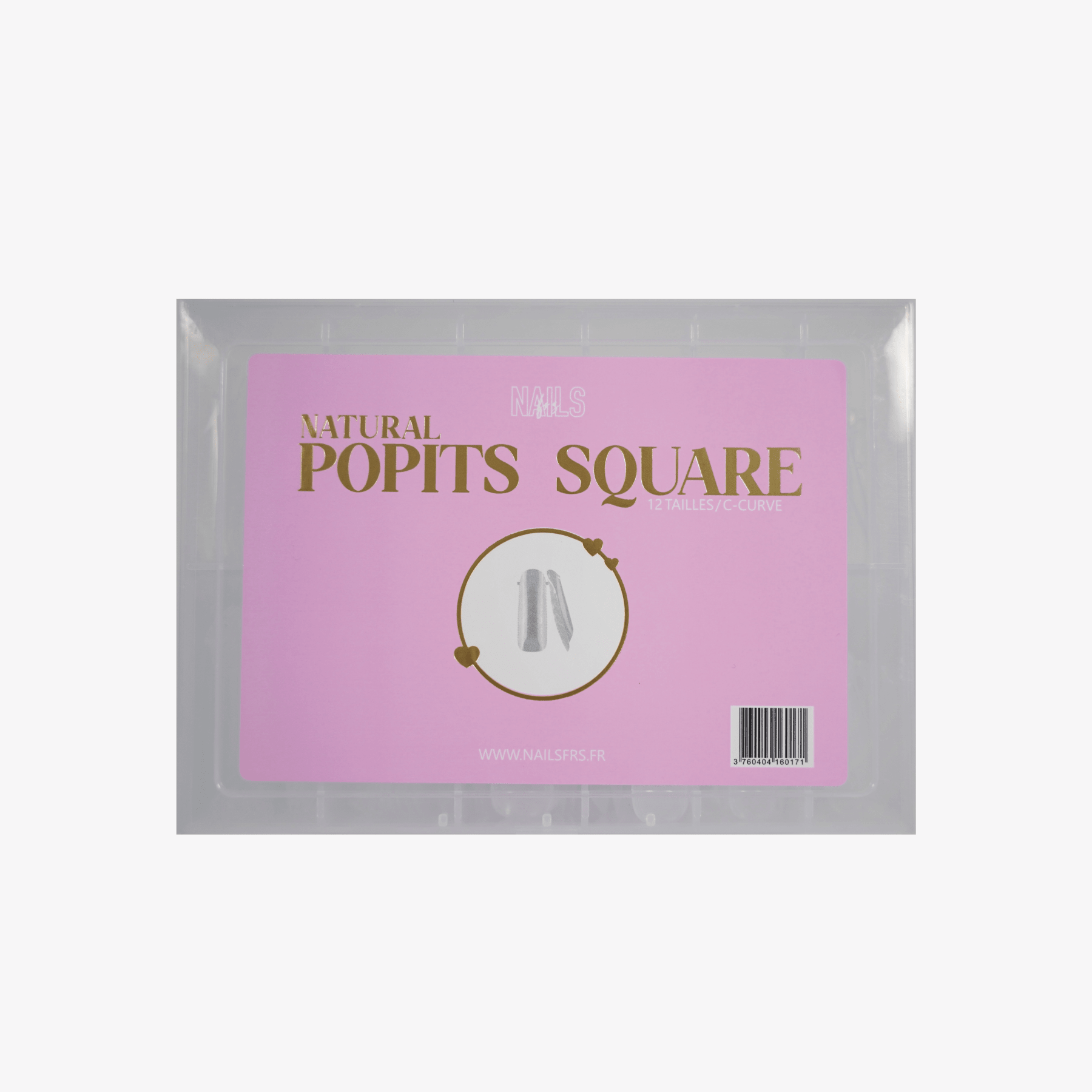 Coffret Natural Popits square NAILS FRS, 12 tailles et C-curve sous étiquette rose