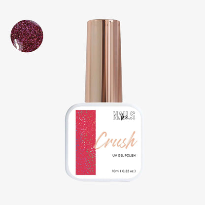 Flacon 10 ml du vernis semi-permanent framboise pailleté Gel Polish Crush NAILS FRS
