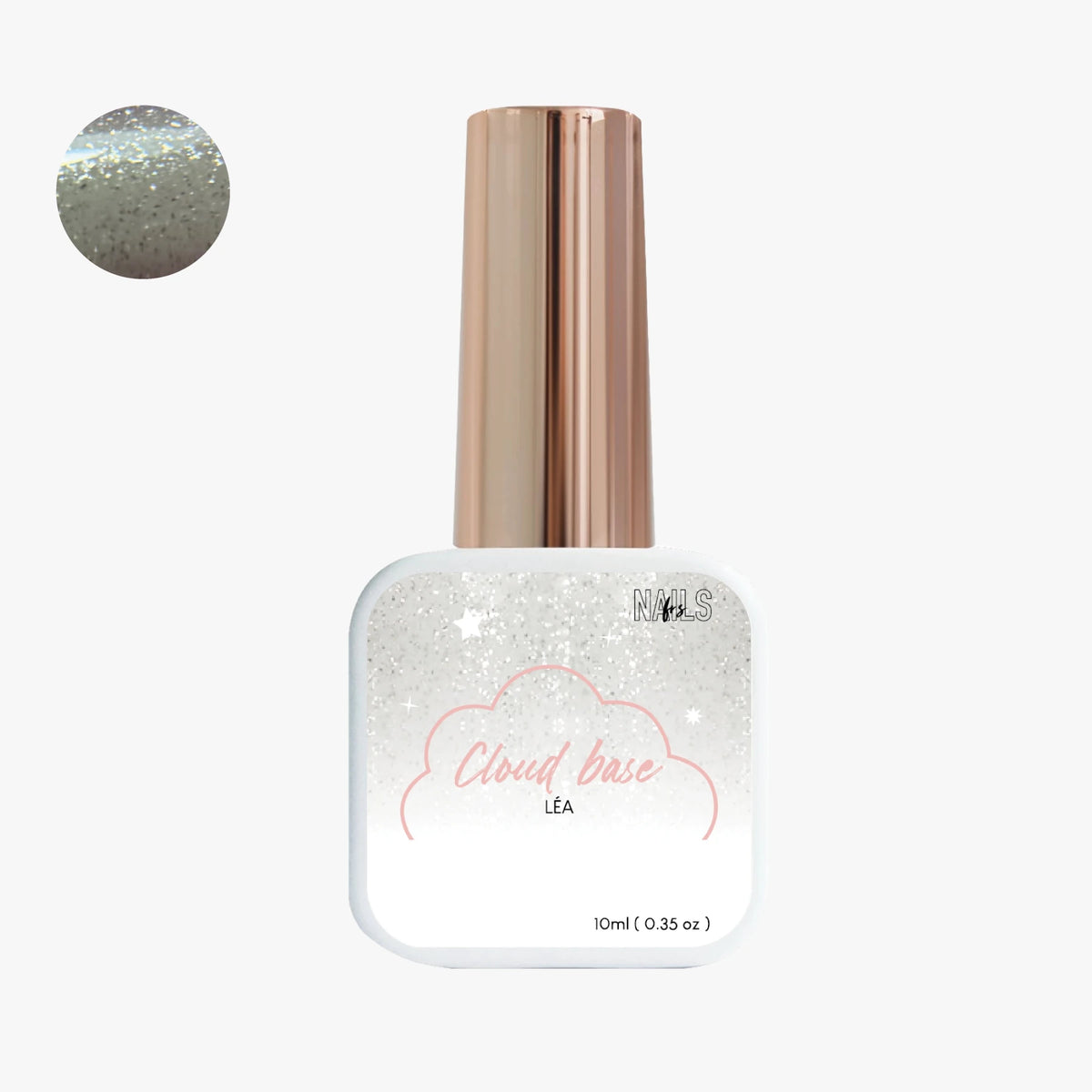 Flacon 10 ml de la Cloud base Léa NAILS FRS, base pailletée blanc irisé