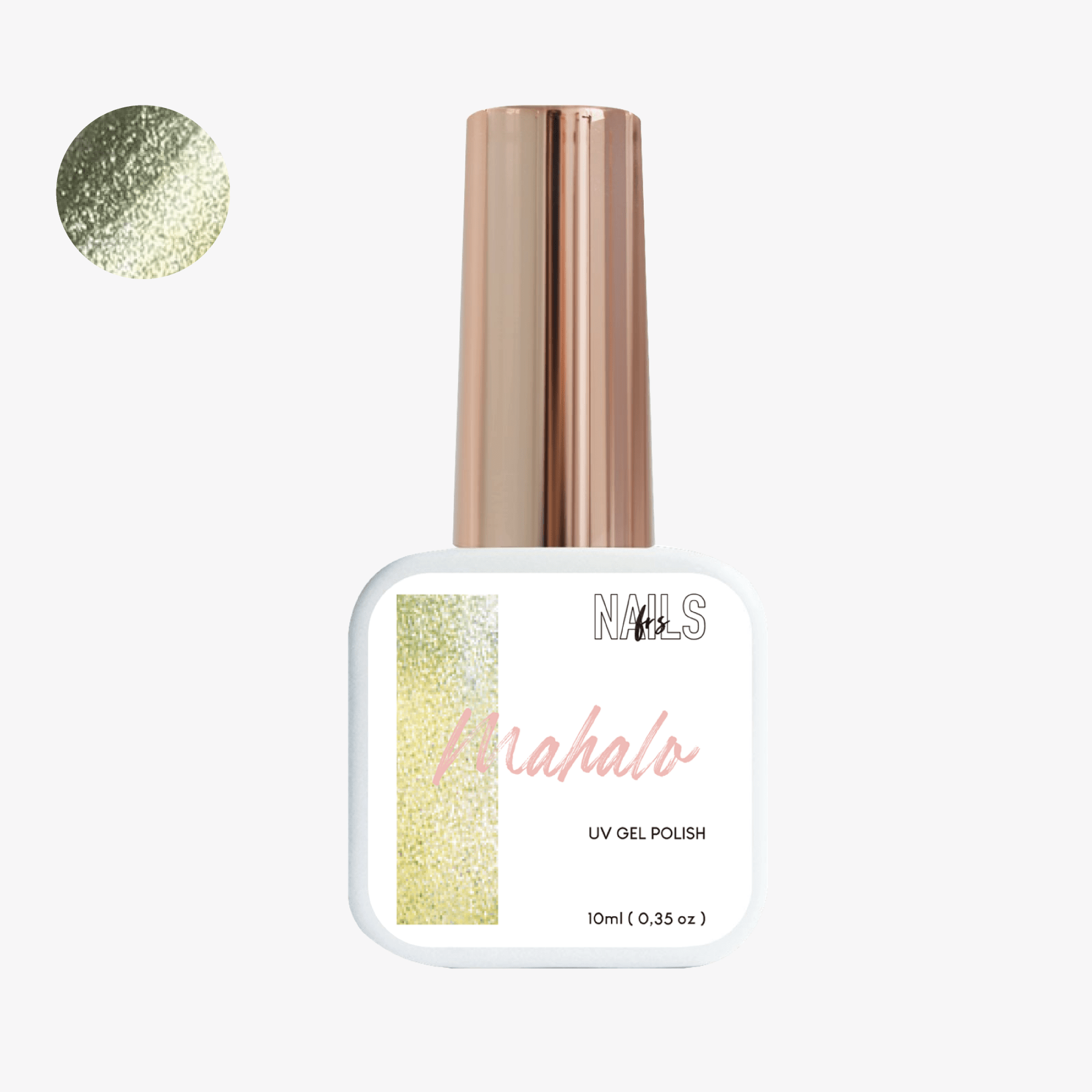 Flacon 10 ml du vernis semi-permanent doré nacré cat eye Gel Polish Mahalo NAILS FRS