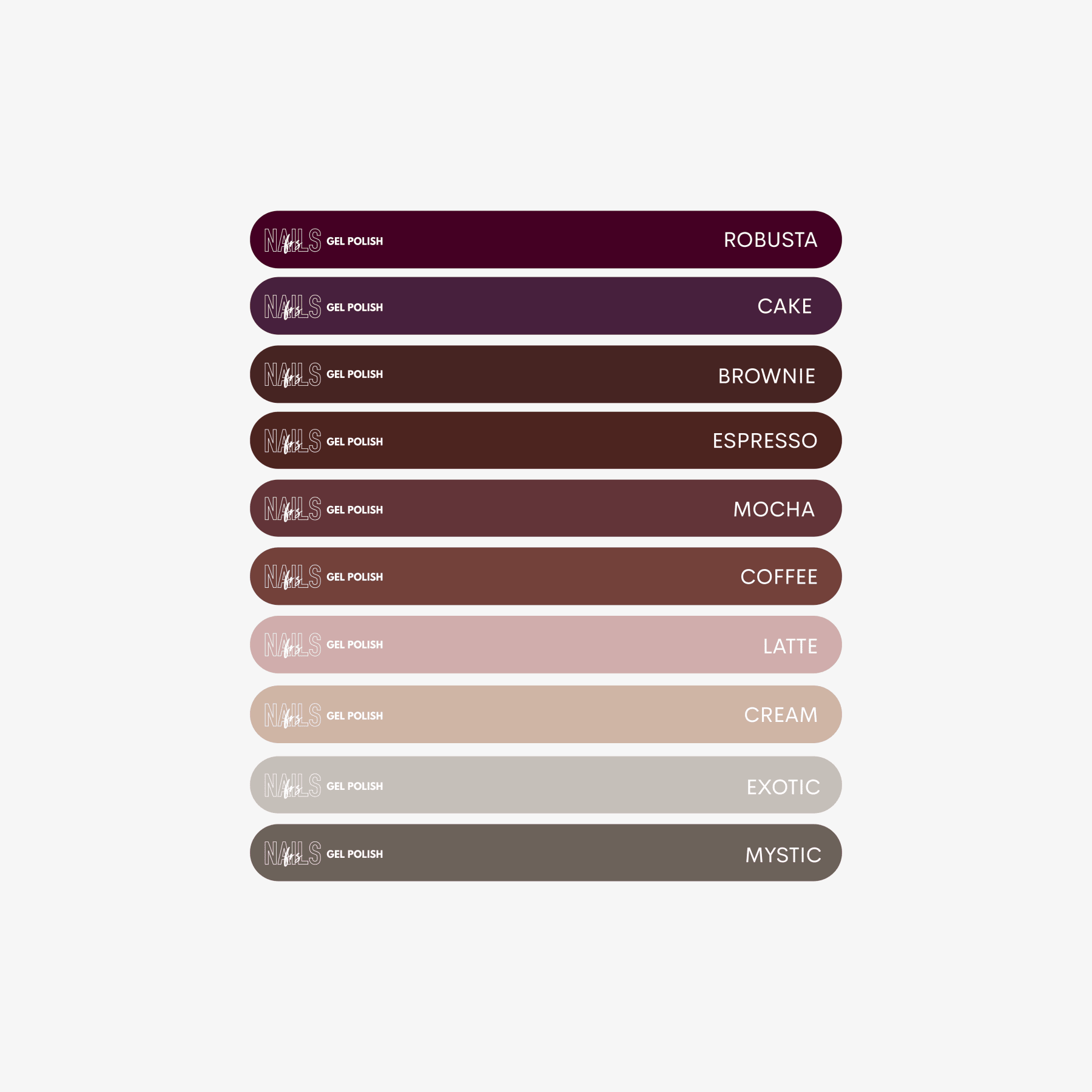 Stickers Nuancier Vernis Semi - Permanent - Présentoir Gel Polish NAILS FRS (2026) Marrons - NAILS FRS