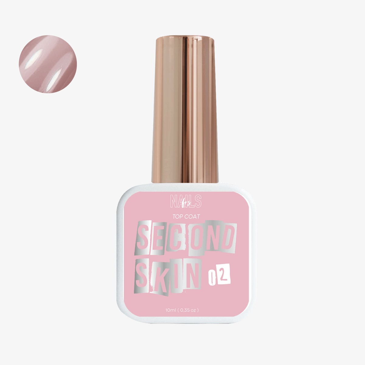 Flacon 10 ml du Top coat Second Skin 02 NAILS FRS et pastille rose nude nacrée