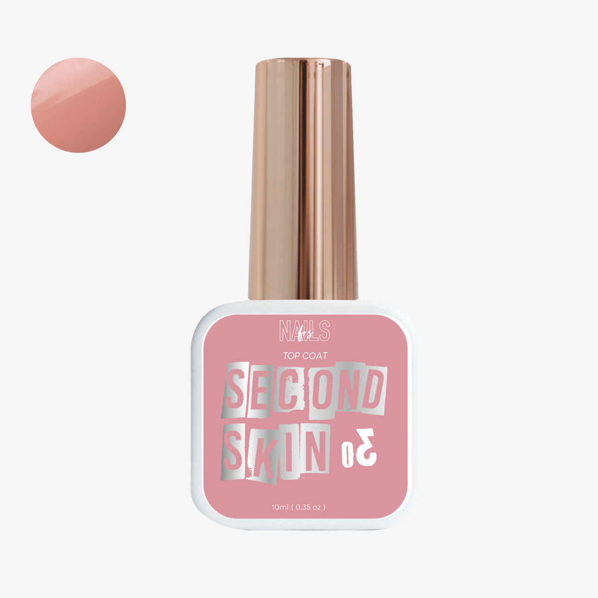 Flacon 10 ml du Top coat Second Skin 03 NAILS FRS et pastille rose pêche