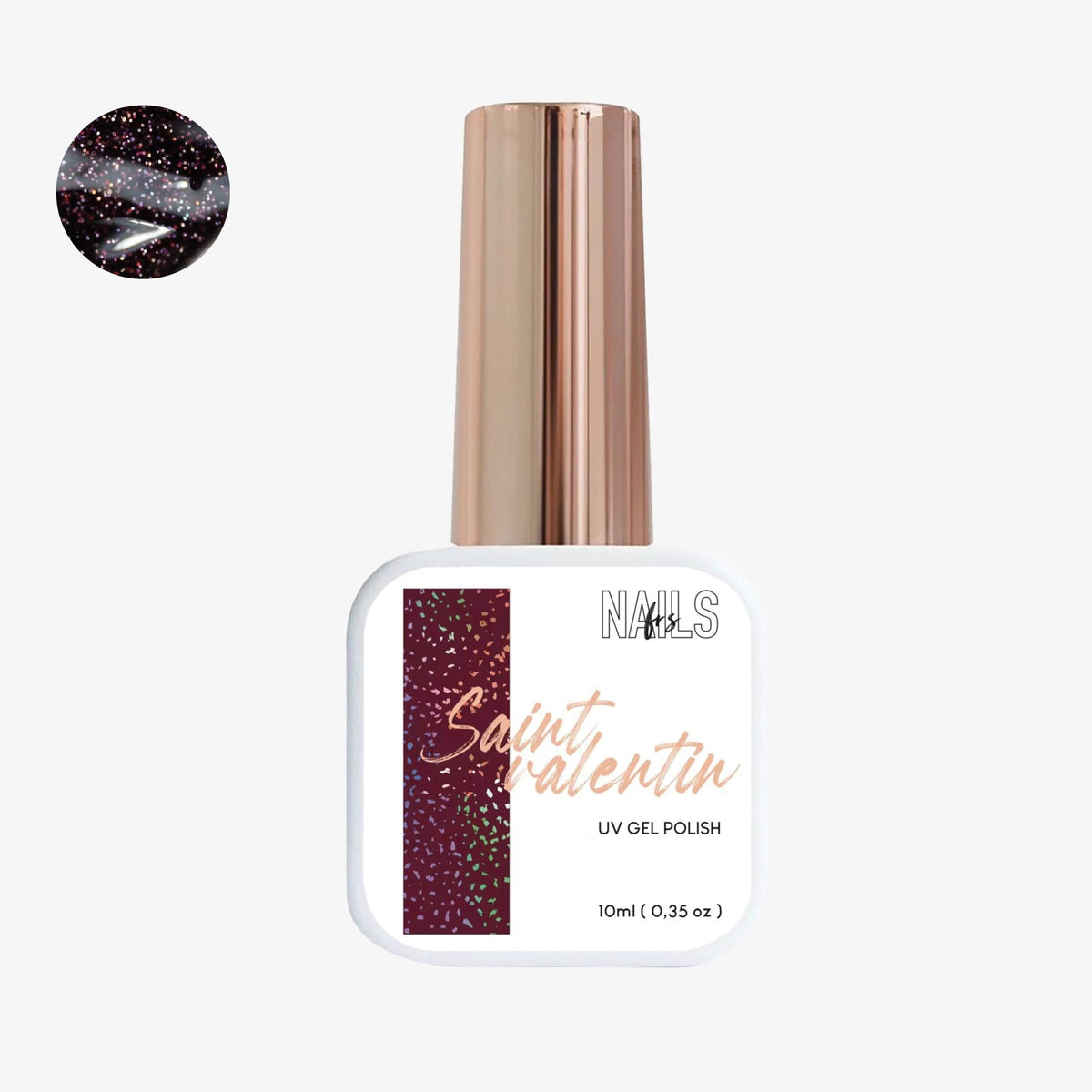 Flacon 10 ml du vernis semi-permanent bordeaux prune pailleté Gel Polish Saint Valentin NAILS FRS