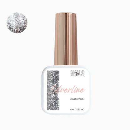 Flacon 10 ml du vernis semi-permanent argent pailleté Gel Polish Silverline NAILS FRS