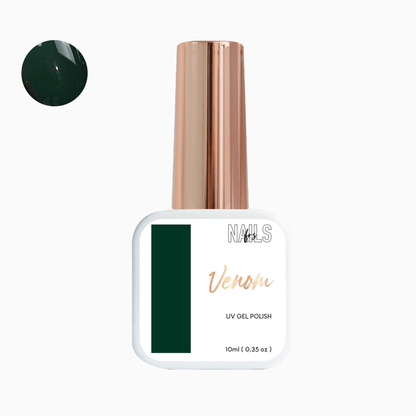 Flacon 10 ml du vernis semi-permanent vert sapin foncé Gel Polish Venom NAILS FRS
