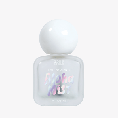 Flacon 10 ml de l'Eau hydratante cuticules Aloha Mist NAILS FRS, bouchon bille blanc