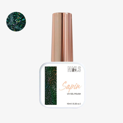 Flacon 10 ml du vernis semi-permanent vert sapin holographique Gel Polish Sapin NAILS FRS