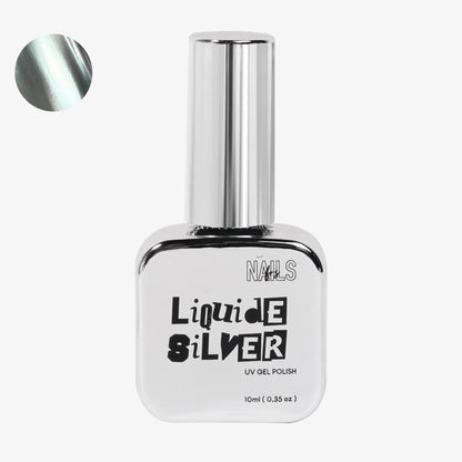 Flacon de vernis gel UV Liquide Silver NAILS FRS 10 ml avec sa pastille effet miroir chrome