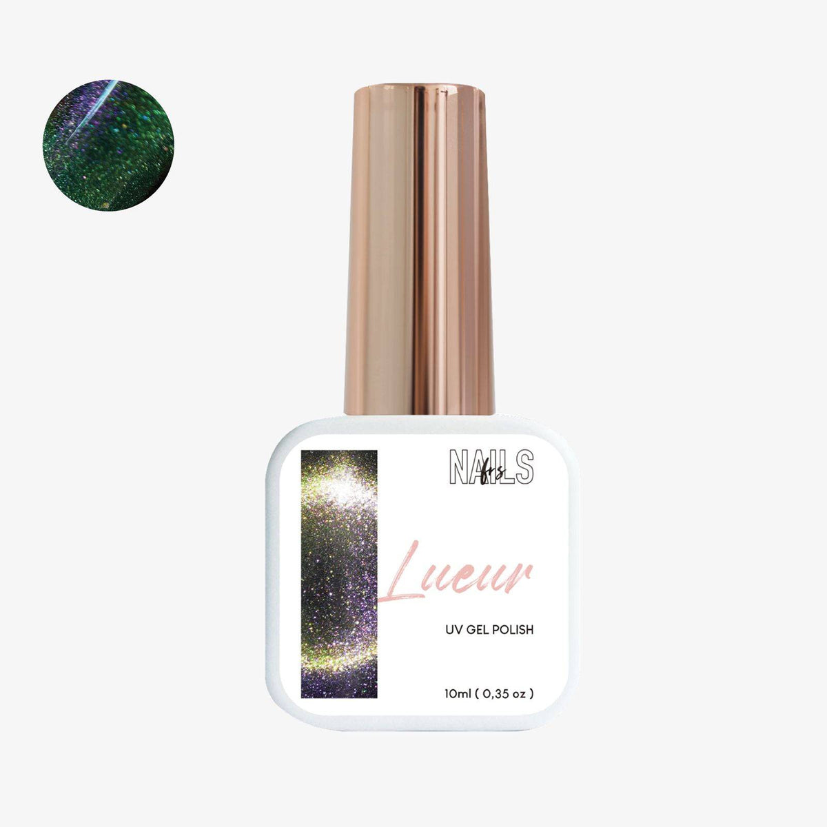 Flacon 10 ml du vernis semi-permanent cat eye vert et violet Gel Polish Lueur NAILS FRS