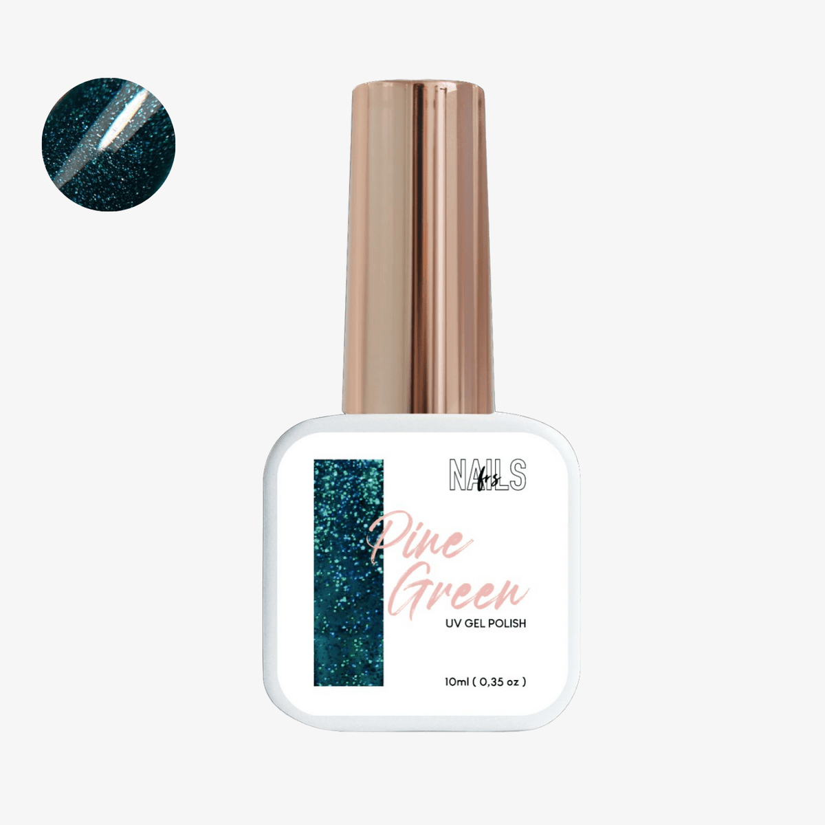 Flacon 10 ml du vernis semi-permanent vert turquoise pailleté Gel Polish Pine Green NAILS FRS
