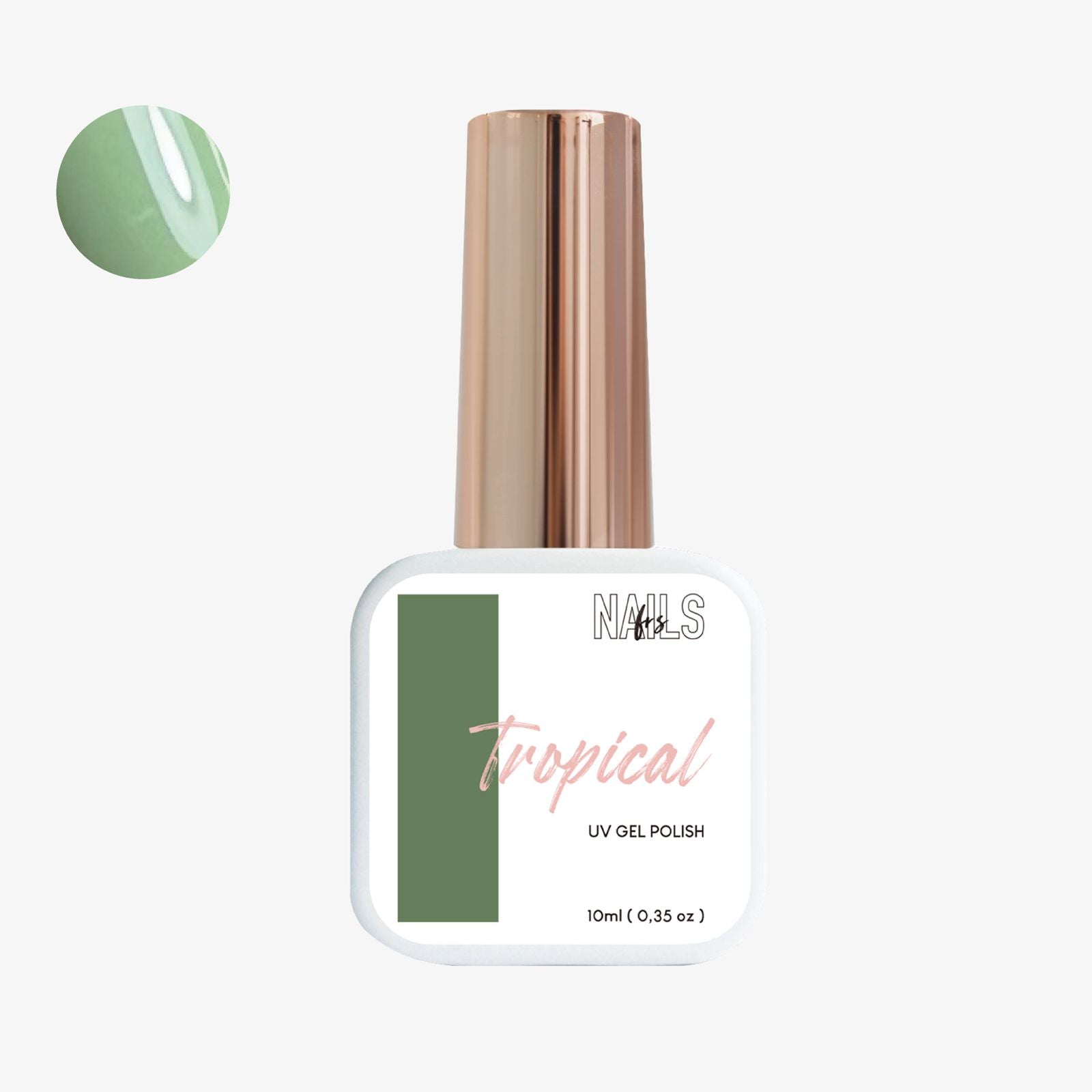 Flacon 10 ml du vernis semi-permanent vert sauge Gel Polish Tropical NAILS FRS