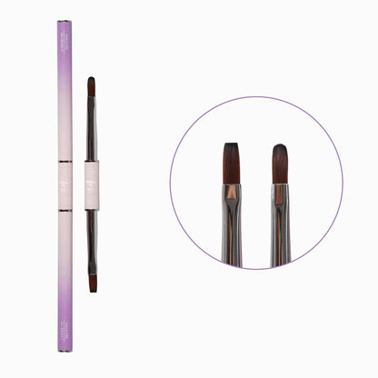 GEL BRUSH 2 double embout dans son étui violet, avec zoom sur ses têtes plate et ovale